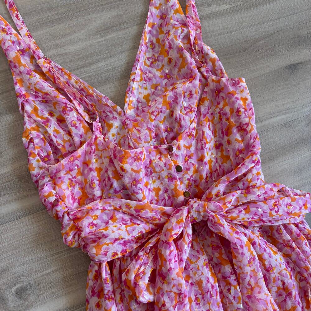 Sabina Musayev Malindi Maxi Dress Women Size Medium Orange Pink Print - Picture 8 of 9
